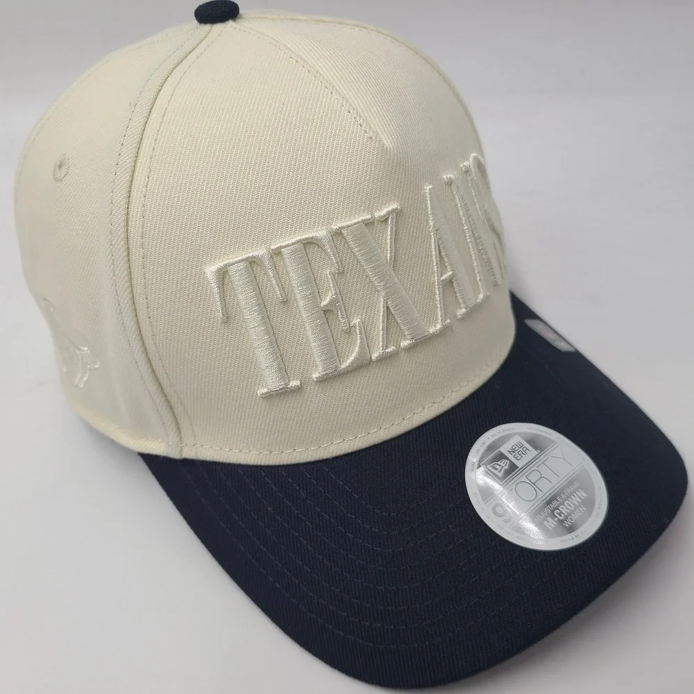 Women Houston Texans Hat Snapback New Era 9Forty Cream Blue NFL Football M-Crown